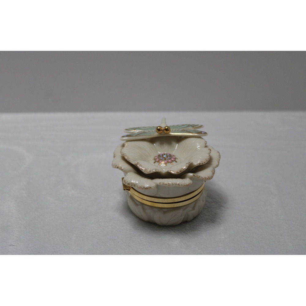 Lenox Secret Garden Dragonfly Flower Hinged Trinket Box Ivory Gold 6028690